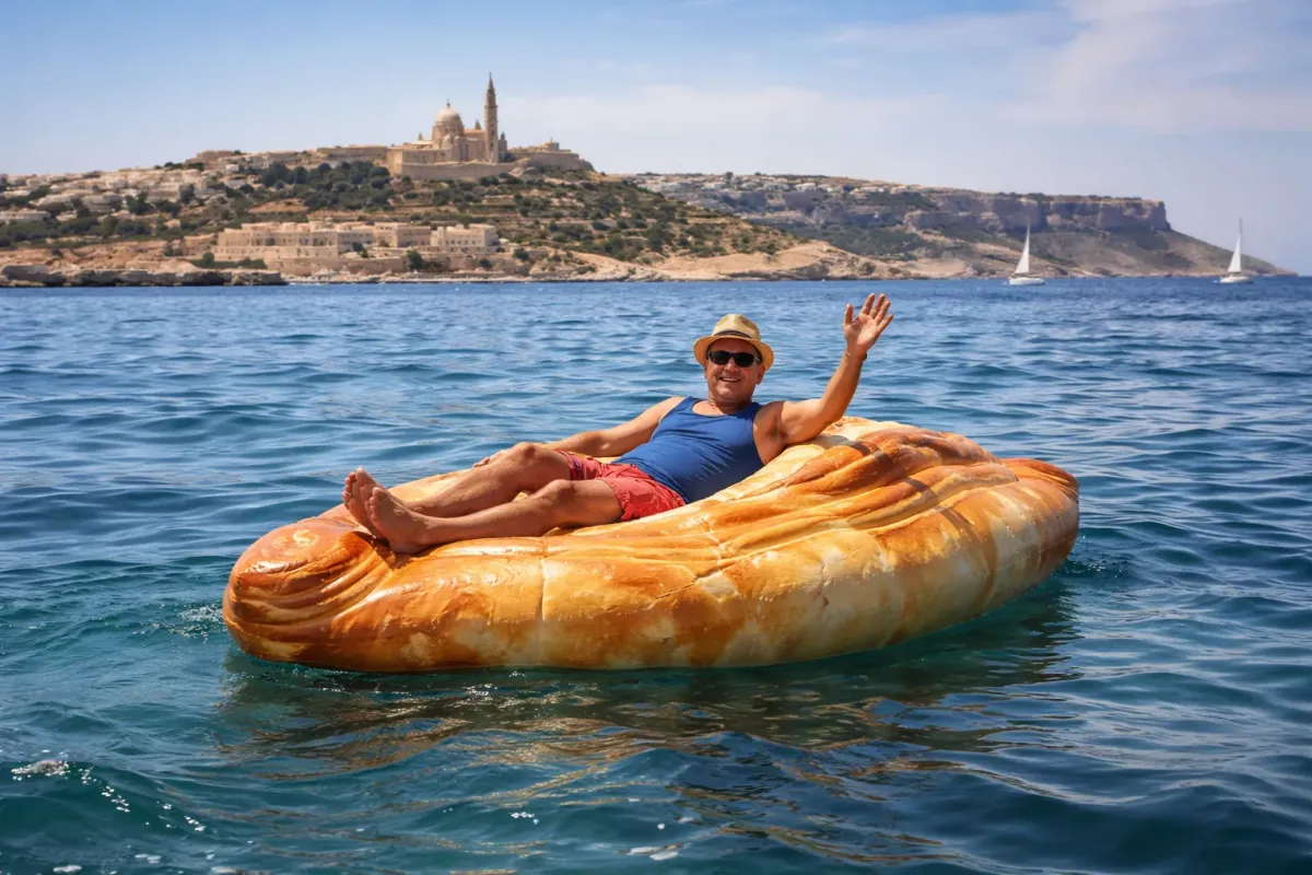 Maltese Man Claims He Can Swim to Gozo, Wins Bet but Ends Up Just Floating on Inflatable Pastizzi