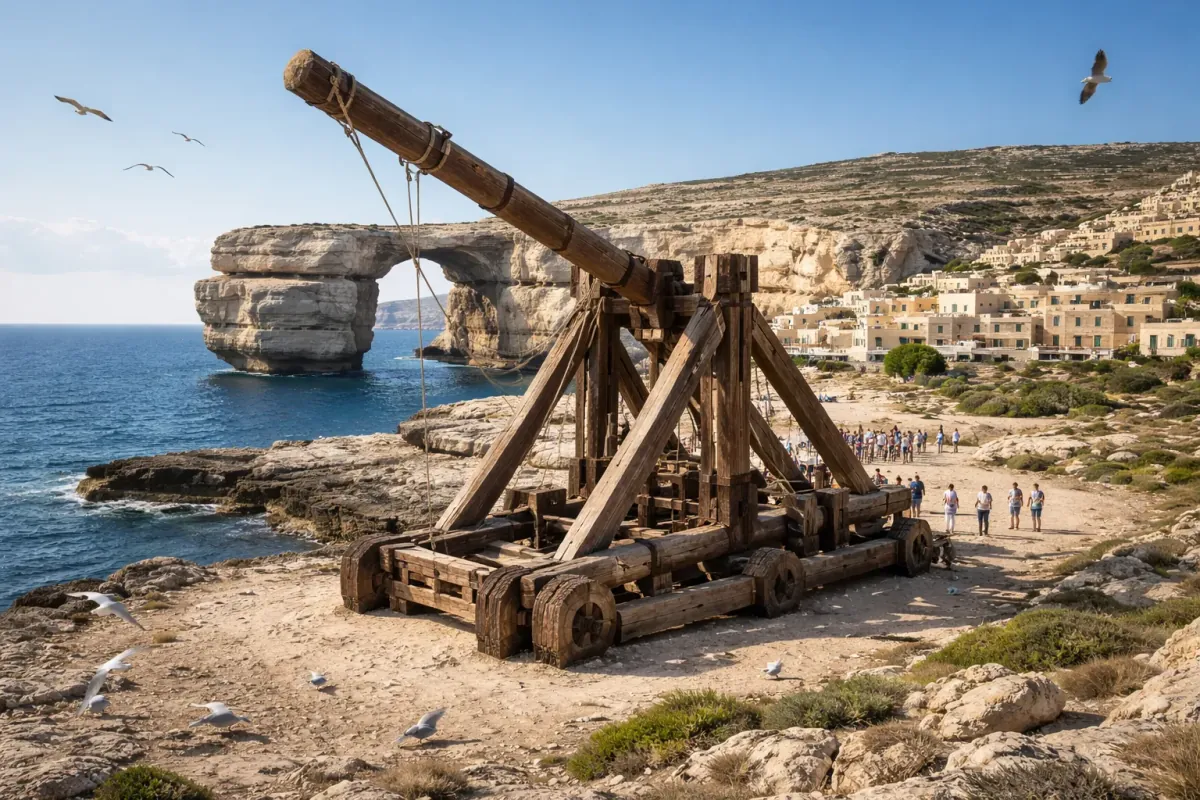 Maltese Government Constructs Giant Catapult to Launch Tourists to Gozo, Seagulls Unimpressed