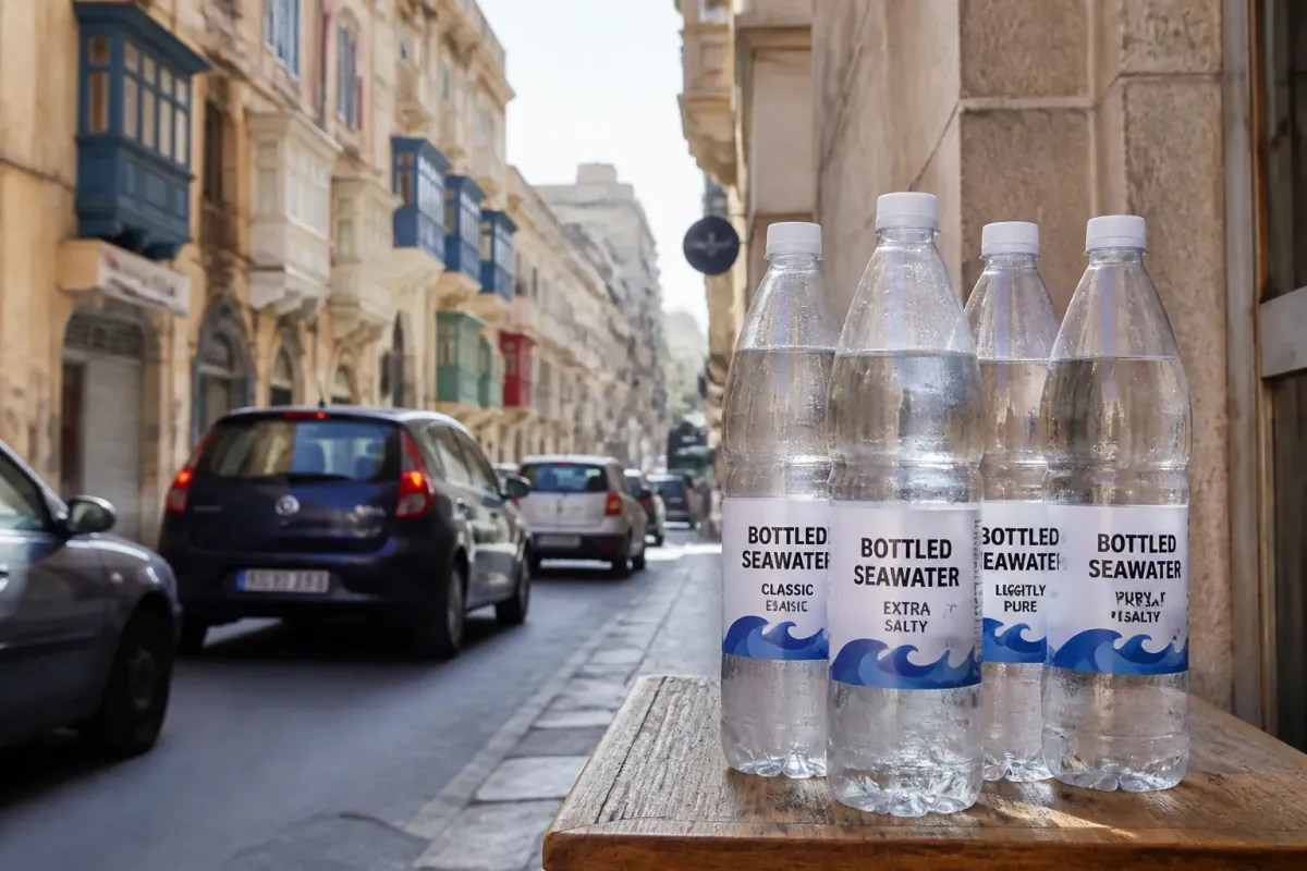 Maltese Water Authority Launches Bottled Seawater to Cure Homesickness, Claims 'Hint of Traffic Fumes' Enhances Flavor