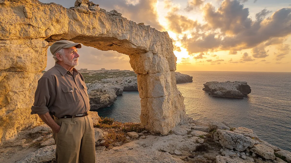 A suspiciously lumpy limestone arch standing where the Azure Window once was