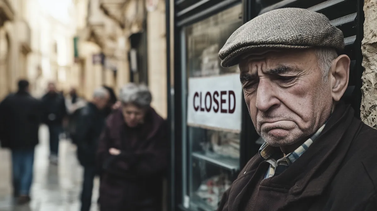 A man weeping outside a closed pastizzeria in Marsa